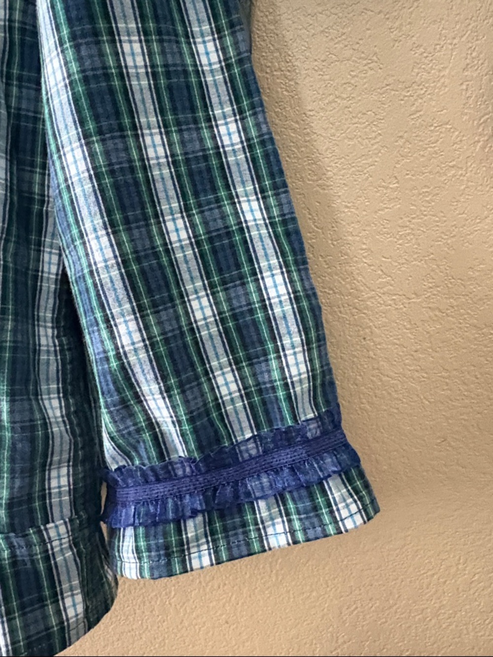 Izod Green and Blue Plaid Ruffle-Hem Button Shirt - Picture 5 of 8